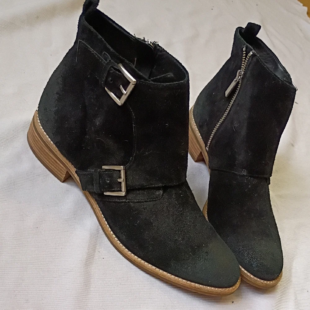 Michael Kors Black Suede Ankle Boots With Monk Flap Detail